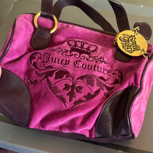VTG Juicy Couture Pink/Burgundy Leather Suede Handbag - Picture 2 of 6